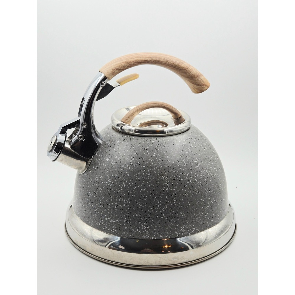 David Burke Home 2.7 Qt Tea Kettle Stainless Steel w/ Faux Wood Handle SEE PICS